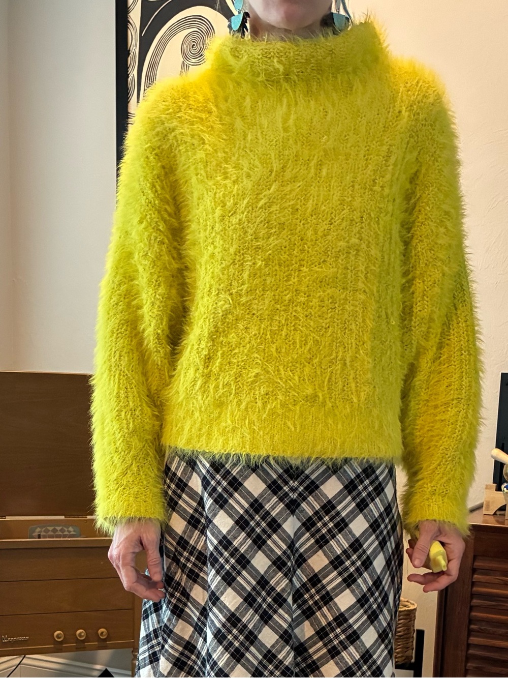Express Fuzzy Turtleneck Sweater in Bright Yellow